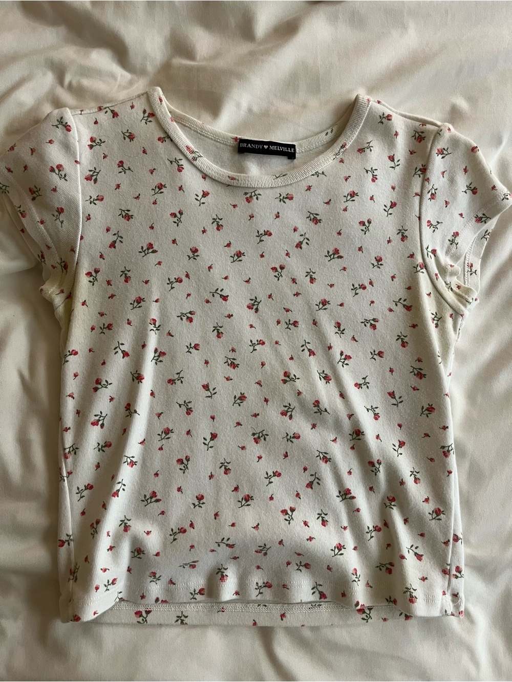 Brandy Melville White Floral Ashlyn Top
